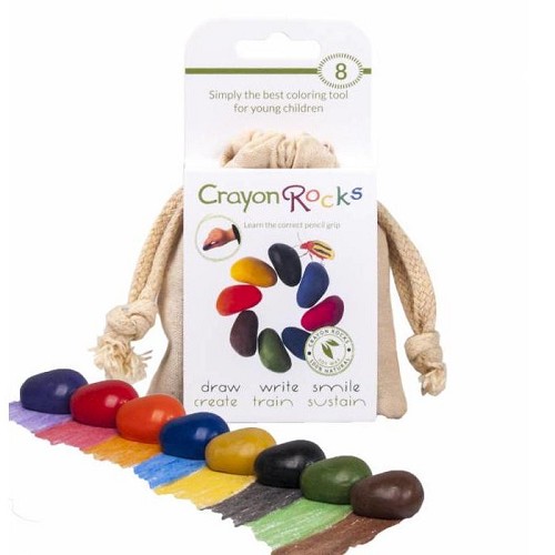 Crayon Rocks, natuurlijke waskrijtjes, ecru zakje met 8 kleuren